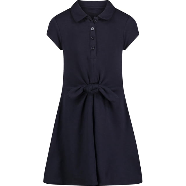Nautica Vestido Polo de Manga Corta para niña, Lazo Frontal Azul Marino, 8-10