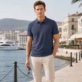 thumbnail image 4 of AZoiNM Men's Relaxed Fit Short Sleeve Polo Shirt, Casual Solid Performance Golf Polo with Seam Details, 4 of 12
