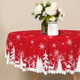 thumbnail image 4 of Nanqianyi White Snowflakes Christmas Red Round Tablecloth 70 Inch, Xmas Tree Pattern for Holiday Party Kitchen Dinner Decor, 4 of 9