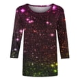 thumbnail image 5 of Charella 3/4 Sleeve Tops for Women Crewneck T-shirts Bling Bling Printed Casual Blouse 2025 Spring Summer Tops,Multicolor,L, 5 of 5