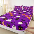 thumbnail image 4 of Homewish Halloween Witch Ghost Bed Sheets,Jack O Lantern House Pattern Full Size Sheets,Violet Black,4pcs,1 Flat Sheet,1 Fitted Sheet and 2 Pillowcases, 4 of 6