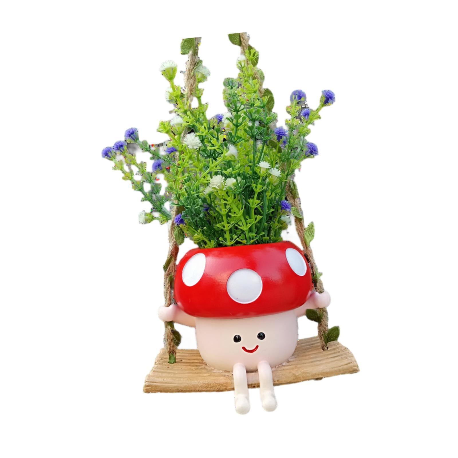 Fzaqwen Hanging Resin Flower Head Planter Smile Face Flower Pot for Desk Patio Home Red