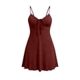 thumbnail image 4 of Karymi Adjustable Spaghetti Strap Mini Dress, V-Neck Drawstring A-Line Flare Dress, Casual Solid Summer Swing Dress with Lettuce Hem Spring Dresses for Women, 4 of 6