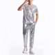 thumbnail image 4 of Manga Larga V Cuello Hombres Casual Sólido Manga Corta Blusa Y Pantalones Largos Pantalones Traje, Traje de Dos Piezas para Diario, 4 of 7