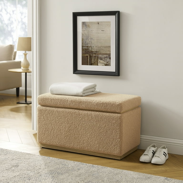 Linon Elta Rectangle Storage Ottoman Tan Walmart