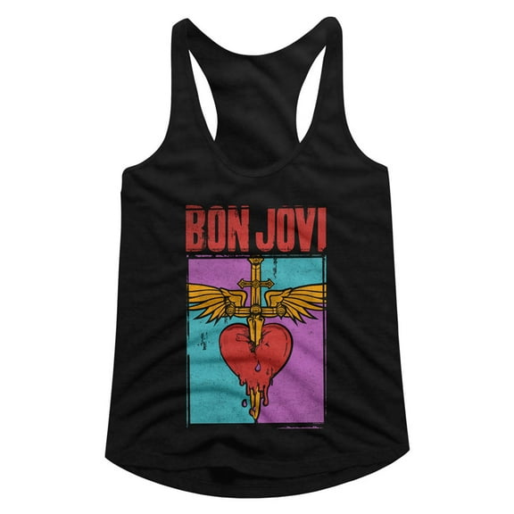 Bon Jovi Heart And Dagger Black Junior Women's Racerback Tank Top T-Shirt