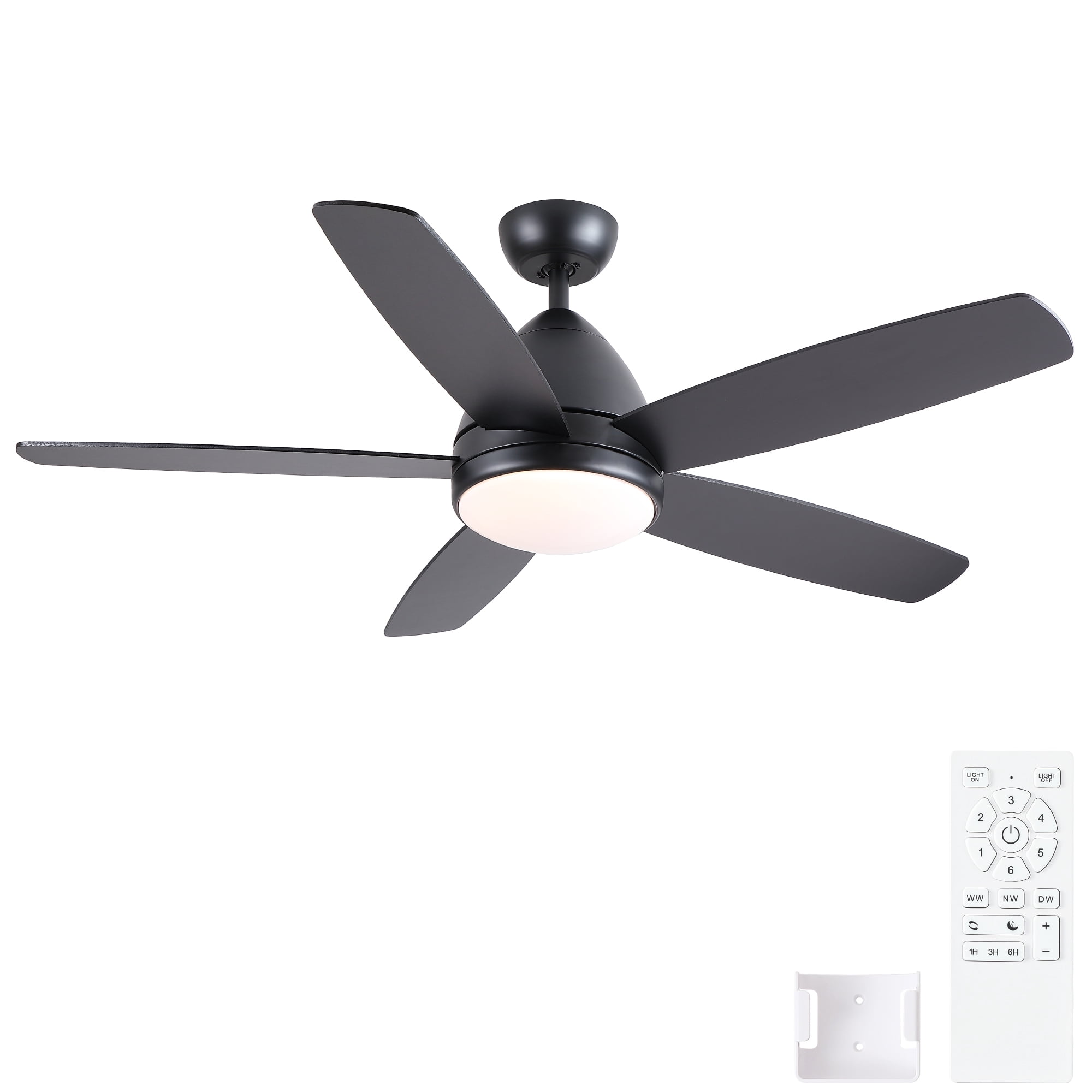 Leumius 52" Black Ceiling Fan with Intergrated LED Light Kit, Remote Control, 5 Plywood Blades and Work with Smart APP for Living Room Bedroom