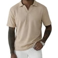 thumbnail image 3 of RongHuan Mens Casual T-Shirts Short Sleeve Textured Knit V Neck Shirt Casual Golf Shirts Stylish Solid Color Tops, 3 of 6