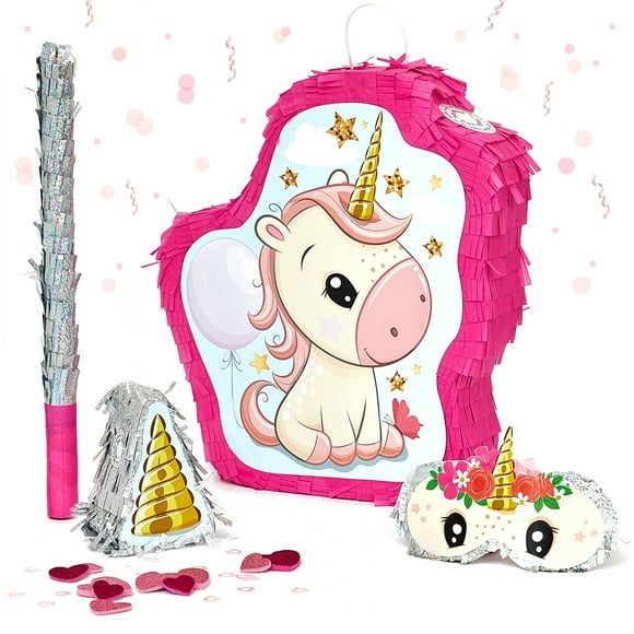 Unicorn Pinata Girl Themed Birthday Party Supplies - Mini Pinata, Pink Bat and Treasure Hunt Game Included!