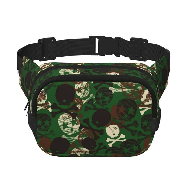 Fotbe Camouflage Skull Cangurera Cuadrada con Estampado de Doble Capa, Bolsa de Cintura Ajustable Mini para Hombres y Mujeres