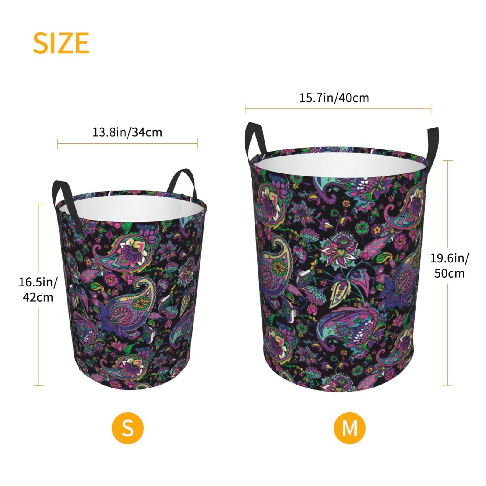 Large Laundry Basket with Handles - Purple Green Flower Paisley Kids Baby Dirty Clothes Laundry Hamper for Bedroom Aesthetic