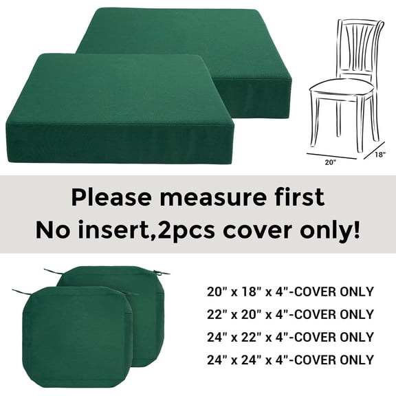 PYYAN-Outdoor Cushion Covers 24 x 24 x 4 inch,Set of 2,Replacement Square Seat Cushion Cover for Patio Furniture Chair,Water Resistant,Fade-Resistant Slipcover Only,No Insert(Blackish Green)