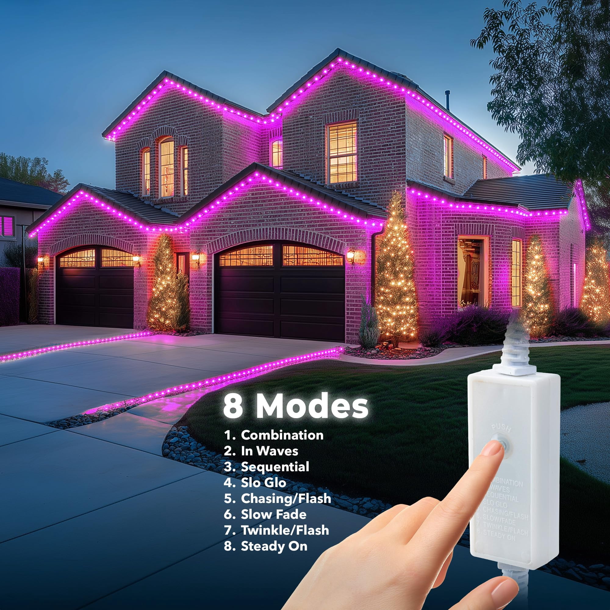 West Ivory Dense 381LEDs, 50ft Pink Outside LED Rope Light, 8 Modes, Connectable Outdoor Permanent Waterproof Accent Exterior Lighting, Clear Case, Holiday, Backyard Patio, Home Garden, Decorative