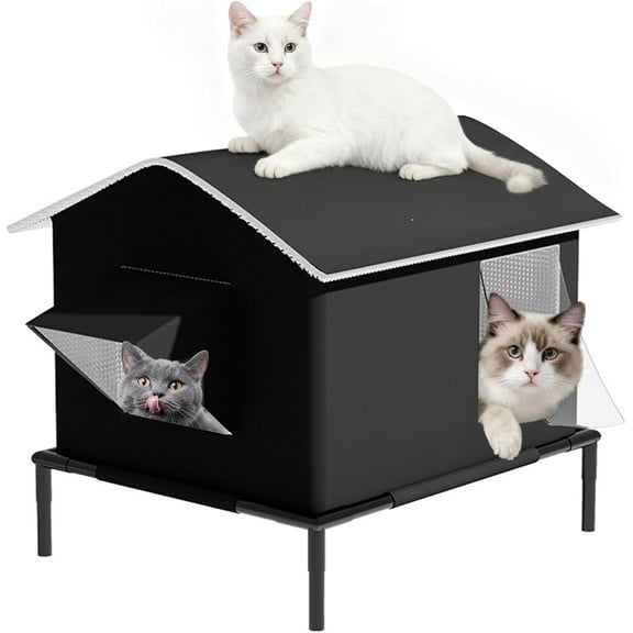 Heated Cat House for Outside Feline in Winter, Insulated Outdoor Cat House Shelter Weatherproof with Thermostatic Pet Heating Pad for Feral Stray to Keep Warm