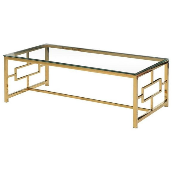 Pemberly Row Stainless Steel and Glass Coffee Table in Clear/Gold Base