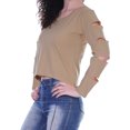 thumbnail image 5 of Moomaya Womens Plain Cut Out Sleeves Top Round Neck Casual Sexy Tee Tops, XS-XL, 5 of 7