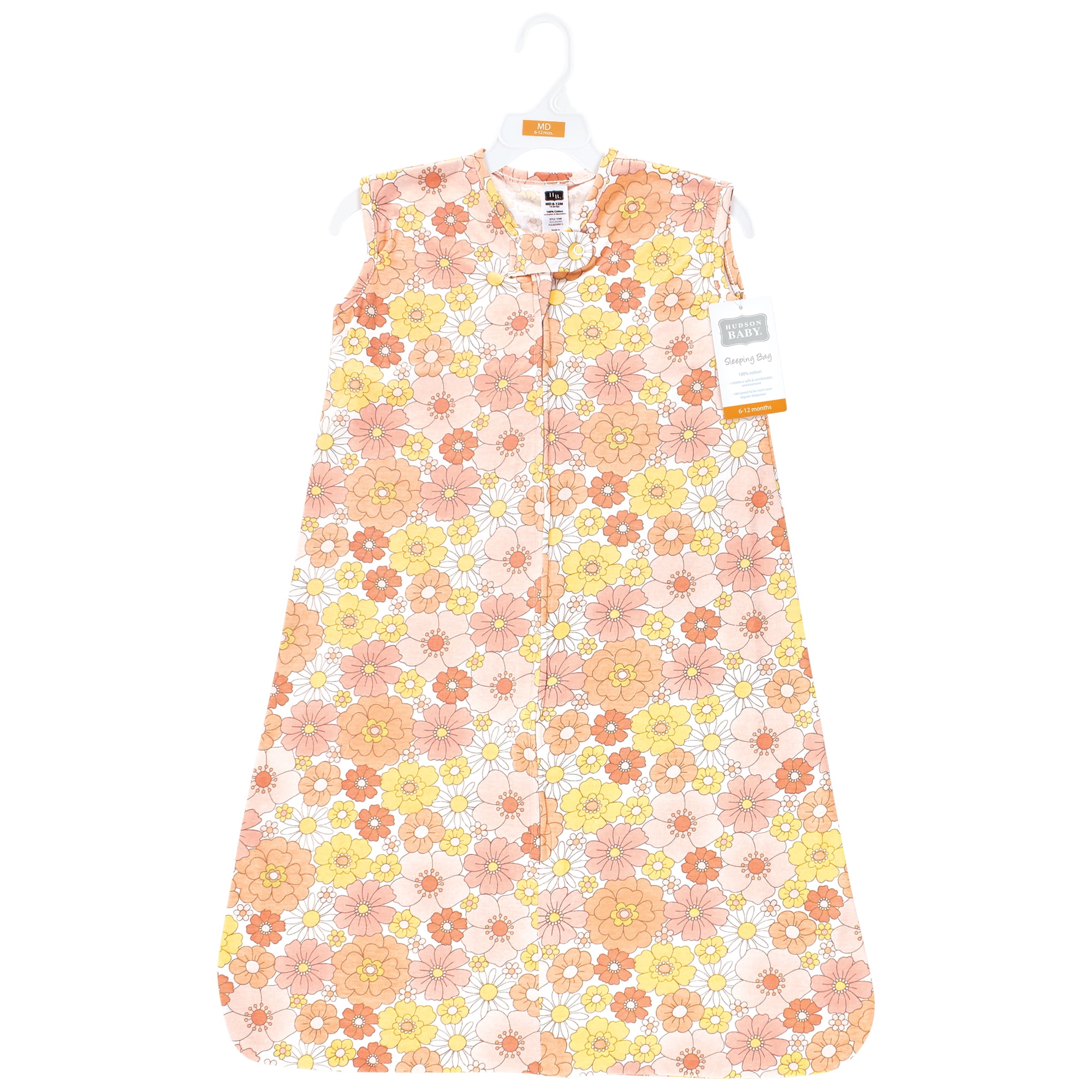 Hudson Baby Infant Girl Cotton Sleeveless Wearable Sleeping Bag, Sack, Blanket, Peace Love & Flowers, 0-6 Months