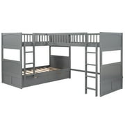 Euroco Wood Bunk Bed Storage, Twin-Over-Twin-Over-Twin for Bedroom, Gray