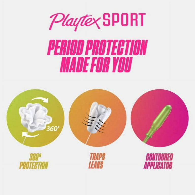 Playtex Sport Plastic Tampons, Unscented, Regular/Super, 36 ct, Tapered Tip  Applicator For Gentle & Smooth Insertion