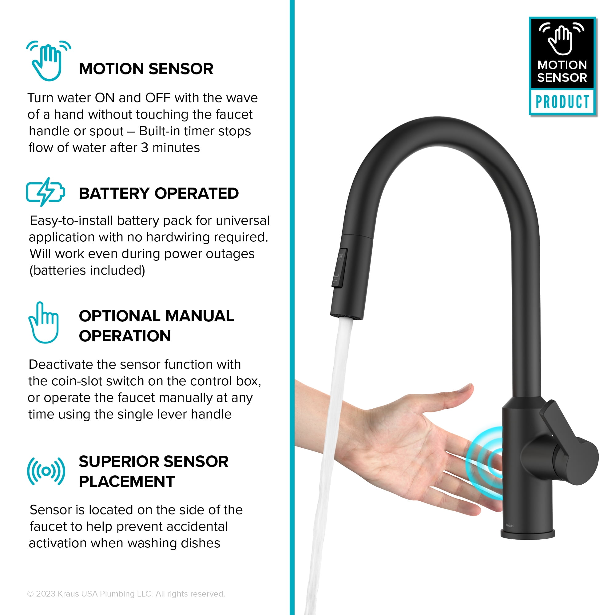 KRAUS Oletto Touchless Sensor Pull-Down Single Handle Kitchen Faucet in Matte Black