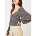 thumbnail image 3 of Women Sweetheart Neckline Long Sleeve Smocked Floral Jersey Blouse Top, 3 of 5