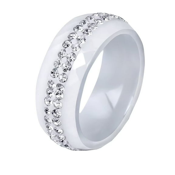 HIJONES Women's Ceramic Cubic Zircon Rings Personalized Diamond Band Ring Jewelry White Size 6