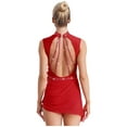 thumbnail image 2 of iiniim Women Sleeveless Figure Skating Dance Dress Mesh Rhinestones Asymmetrical Sequin Ballet Lyrical Dancewear Red M, 2 of 7