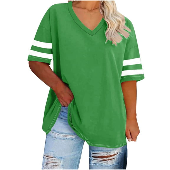 Womens Summer Tops Short Sleeve Shirts 2025 Casual Oversize Loose Fit Fashion V Neck Clothes Early Access S-5XL