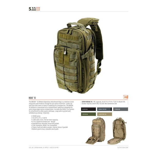 Tactical Rush MOAB 10 Pack, Water-Resistant, Customizable Bag, Double Tap, 1 SZ, - Walmart.com