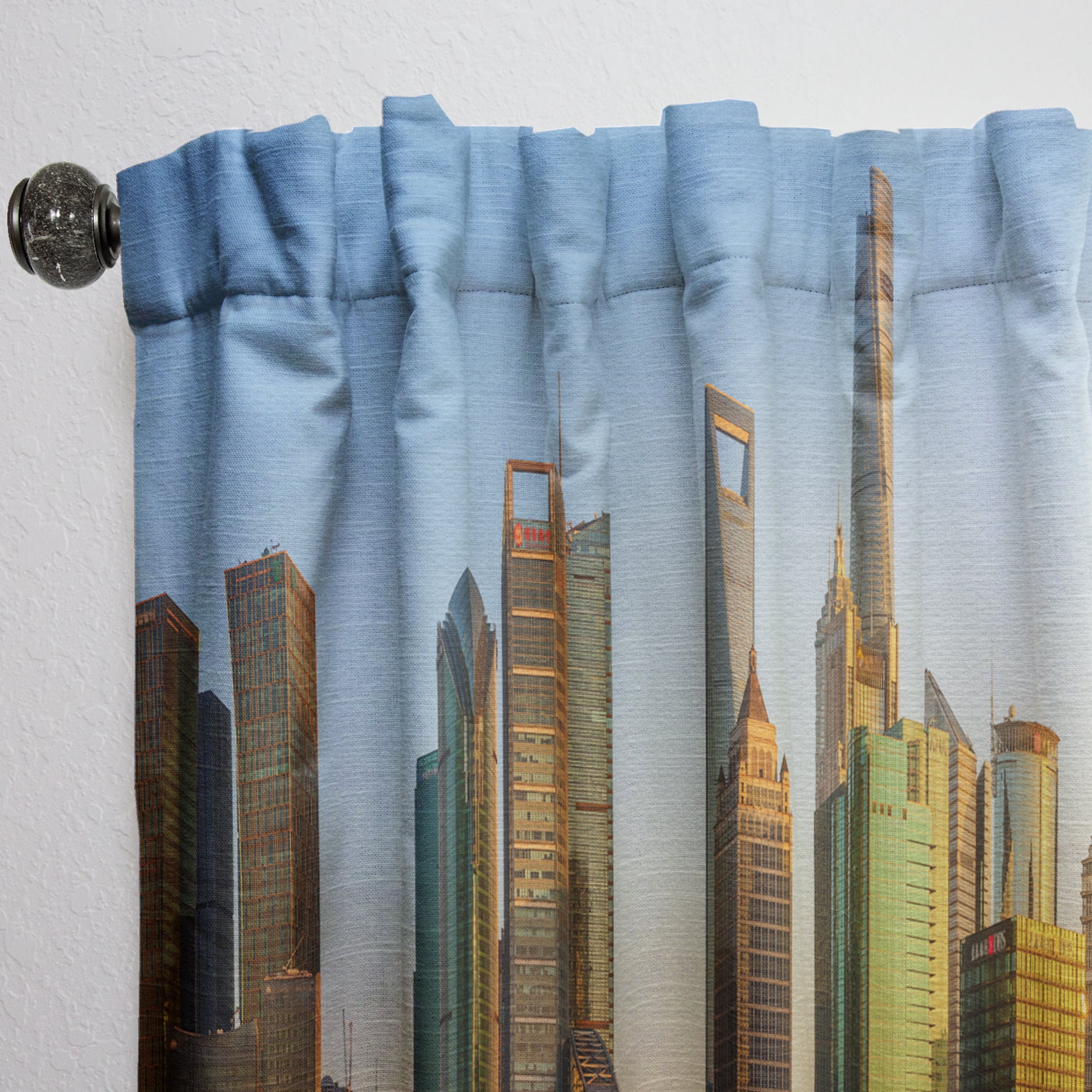 Designart 'Shanghai Huangpu River at Sunset' Cityscape Curtain Panel