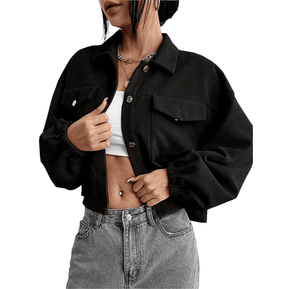 Mengpipi Women’s Lightweight Corduroy Shacket Button Front Short Jacket for Daily Wear S-XL