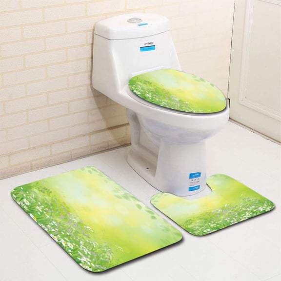 GOHAO Nature 3 Piece Bathroom Rugs Set Bath Rug Contour Mat and Toilet Lid Cover
