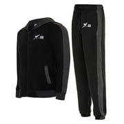 X-2 Men Track Suits 2 Pieces Set Full Zip Sweatsuit Men Hooded Tracksuit Athletic Sports Set Black XX-Large