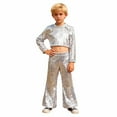 thumbnail image 2 of MEZZALL Girls Glitter Sequin Party Performance Outfits Two Piece Round Sequins Long Sleeve O-Neck Tops Flared Pants Stage Shows Adorable Clothing Sets, 2 of 5