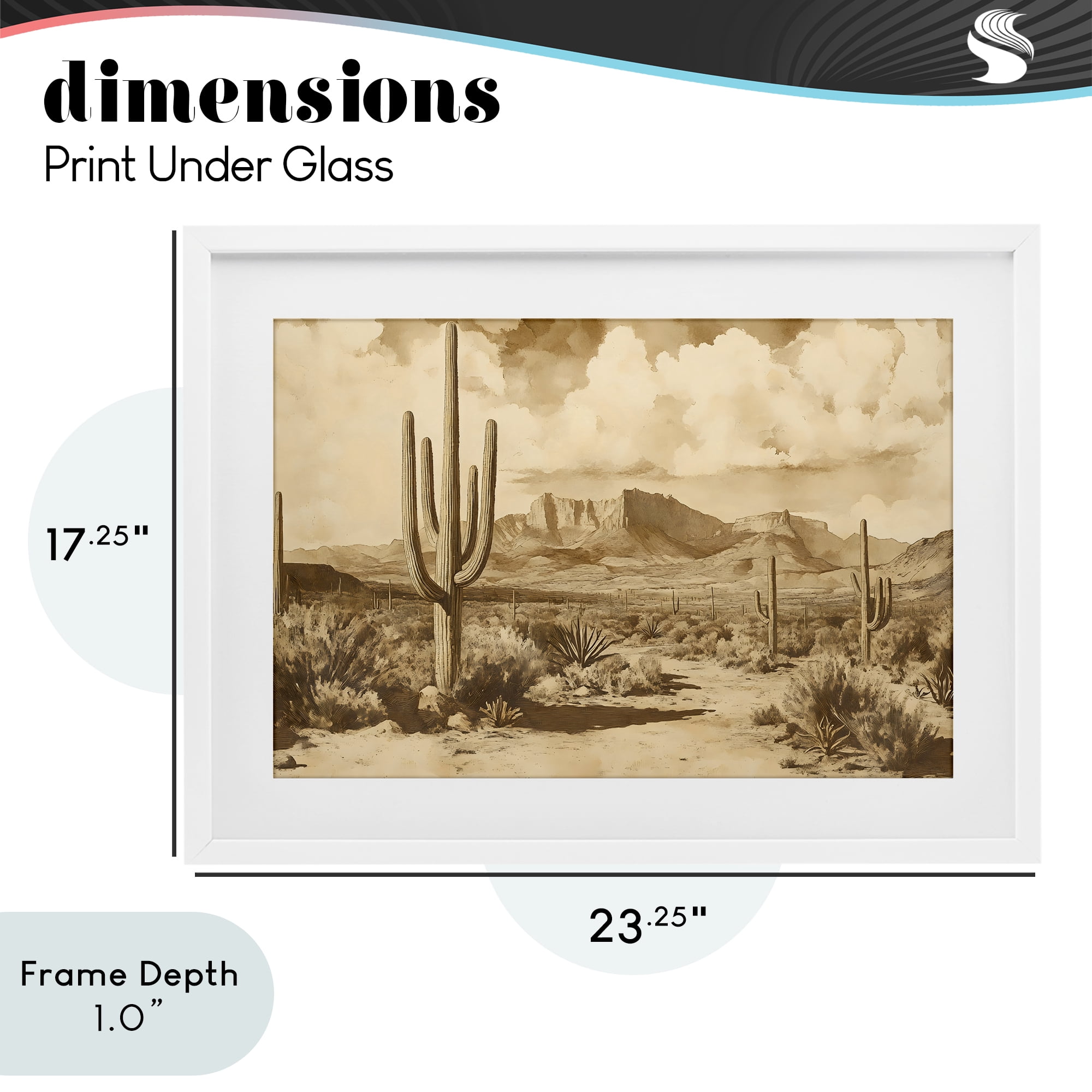 Stupell Industries Vintage Desert Peaks with Saguaro White Framed Print Under Glass, design by Franklyn Gregory