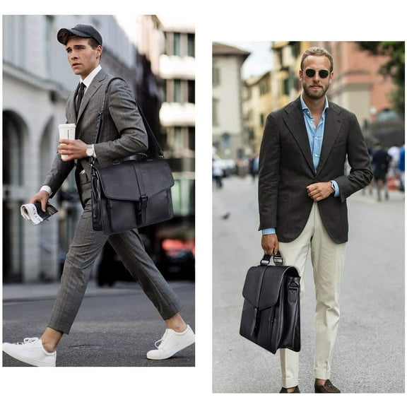 Durable Vegan Leather Laptop Briefcase for Men - Business Travel Bag with Padded Compartment for 15.6 Inch Laptop, Black