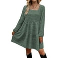 thumbnail image 2 of Womens Square Collar Long Sleeve Dress Solid Color Ruffle Fall Spring Dresses Casual Loose A Line Flowy Mini Dress, 2 of 4