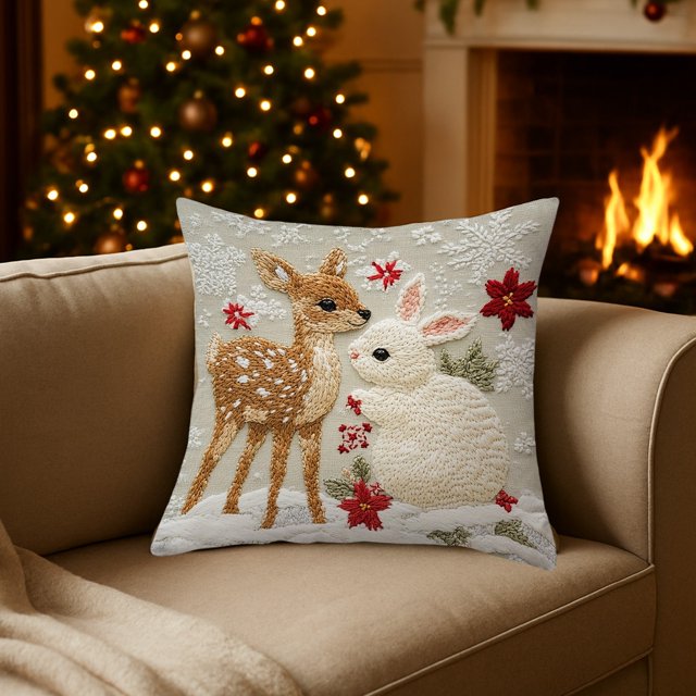 Uuiauoio Christmas Printed Pillow Cover 17.7x17.7 Inches, Decorative Holiday Pillowcase for Living Room Sofa and Bedroom, Soft Cotton Fabric with Hidden Zipper and Festive Design