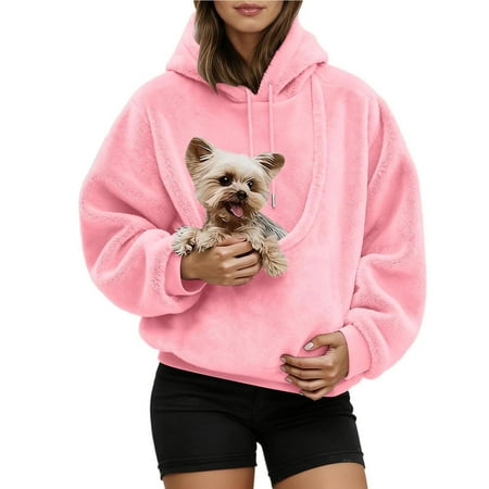 Oversized Pet Carrier Hoodie with Front Kangaroo Pouch for Small Dogs & Cats &acirc; Sweatshirt for Women Comfortable Casual Wear for Daily Errands
