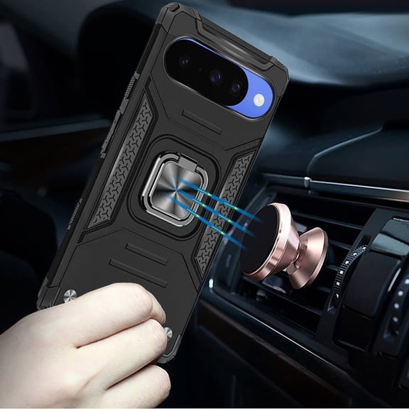 Phone Case for Google Pixel 11 / 11 Pro Magnetic Car Mount Hybrid Ring Stand Shockproof Rugged Grip Armor Heavy Duty Protective TPU Durable Cover Black