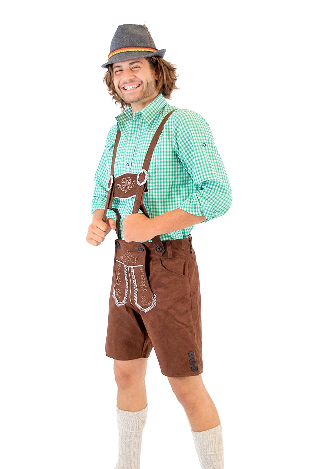 German Bavarian Trachten Oktoberfest Mens Wear Short Length Lederhosen Costume 