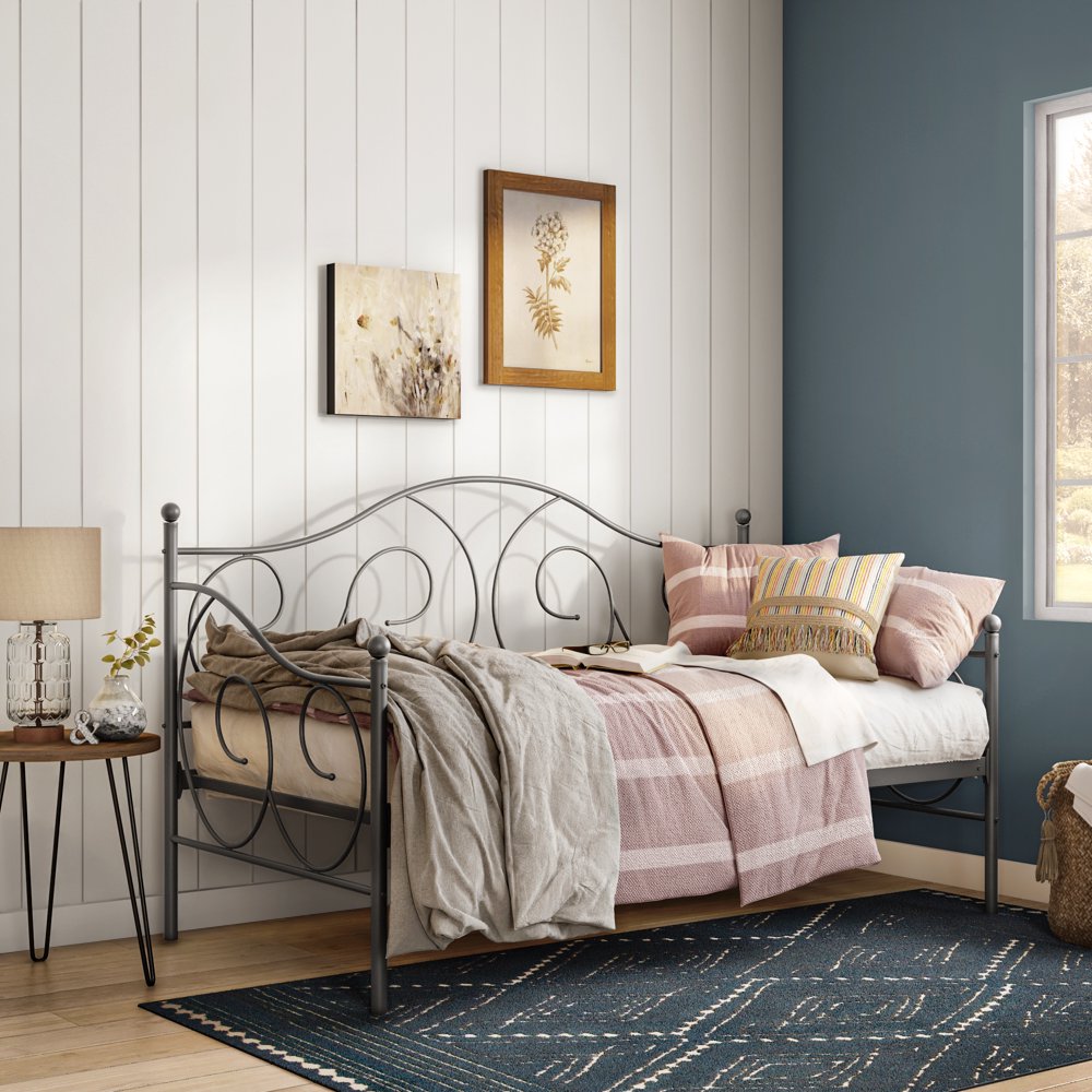 DHP Victoria Metal Daybed, Twin, Pewter