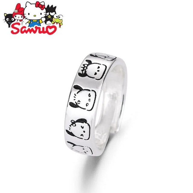 Anillo de apertura con diseño de Pochacco de Sanrio, accesorio ajustable para novia, regalo de moda