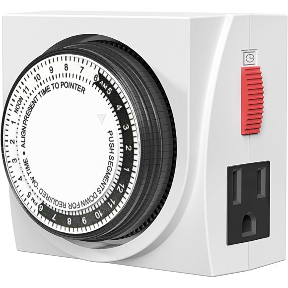 ZJQYDS Heavy Duty Mechanical 24 Hour Timer Dual Outlet 3-Prong Accurate Indoor for Lamps Fans Christmas Lights White AC 1875W 1/2 HP, UL Listed