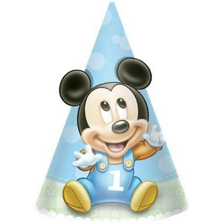 Amscan 259584 Disney Mickey Mouse 1st Birthday Cone Hats Pack Of