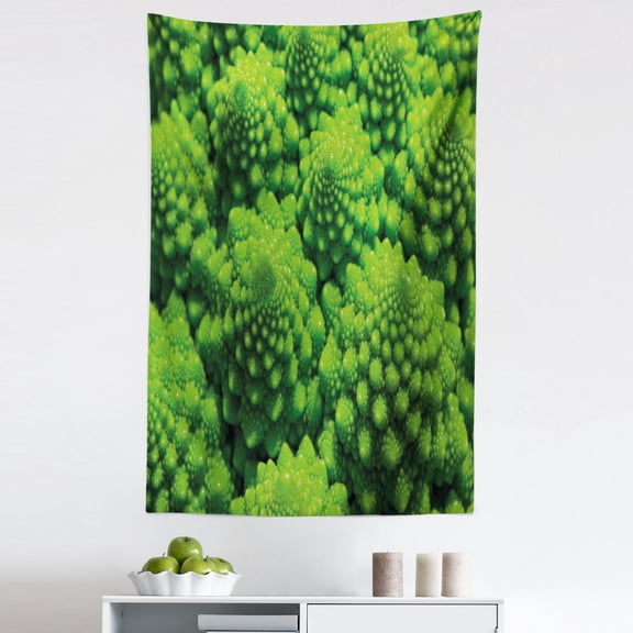 Nature Tapestry, Broccoli Kale Mother Earth Herbs Themed Fractal Background Foliage Modern Design, Fabric Wall Hanging Decor for Bedroom Living Room Dorm, 5 Sizes, Lime Green, by Ambesonne