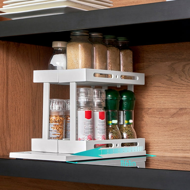 PATLOLAV Rotating Large capacity Spice Rack Organizer Refrigerator Storage 2 Double Decker Spice Shelves Pull Out Kitchen Cabinet Organizer for