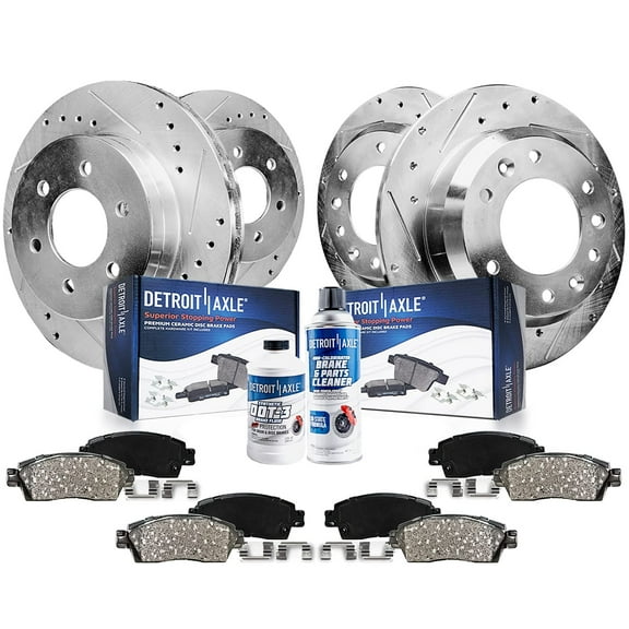 Detroit Axle - Brake Kit for 2006-2010 Hummer H3, 2009-2010 H3T Front & Rear Drilled Slotted Disc Brake Rotors Ceramic Brakes Pads 2007 2008 2009 Replacement