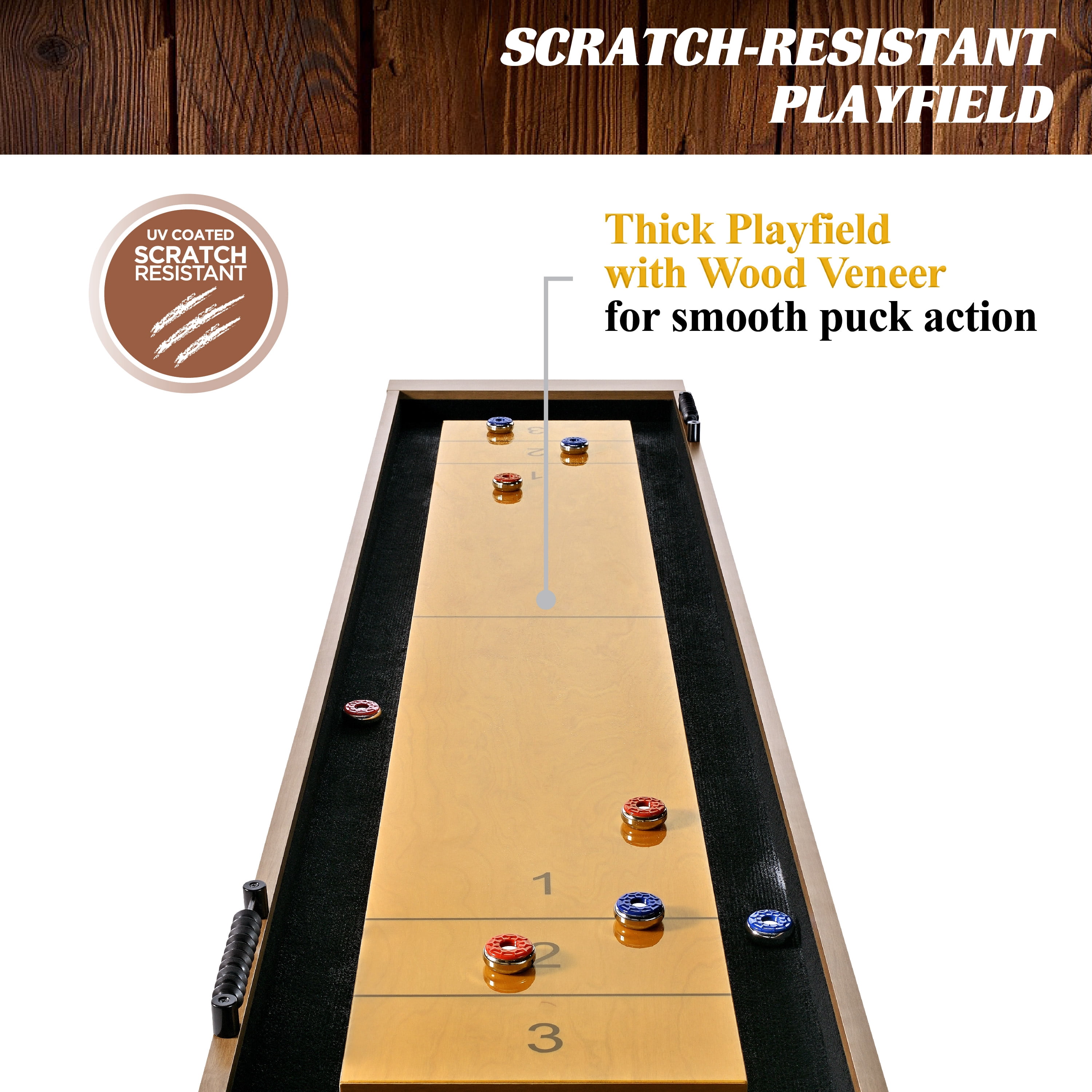 Barrington 9ft Urban Shuffleboard Table, UV Playfield and 8-Puck Set