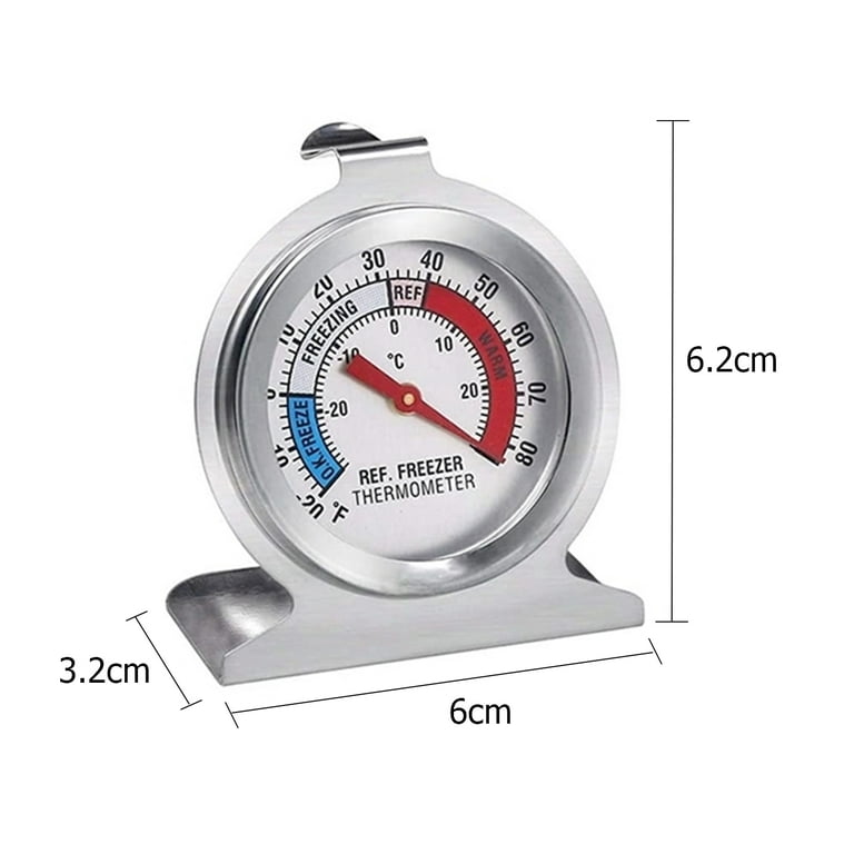Fenkon 2 Pack Refrigerator Thermometer Large Dial Freezer Thermometer, Size: 6*3.2*6.2cm, Silver